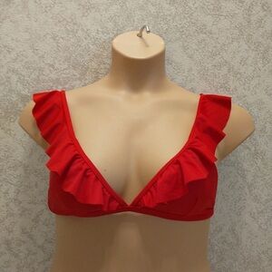 SHEIN Vibrant Red Ruffle Bikini Top